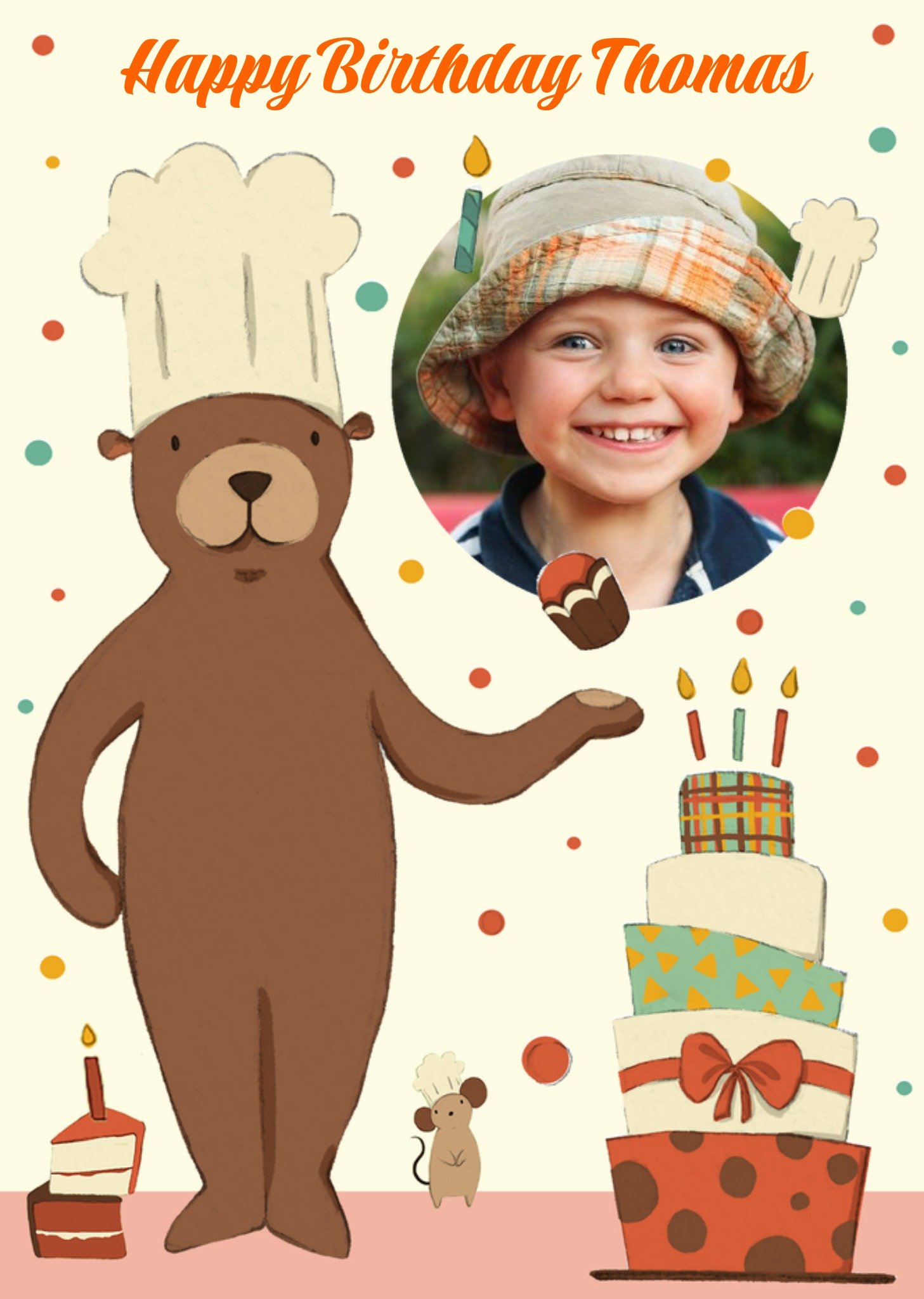 Moonpig Personalised Bear Baker Happy Birthday Photo Card
