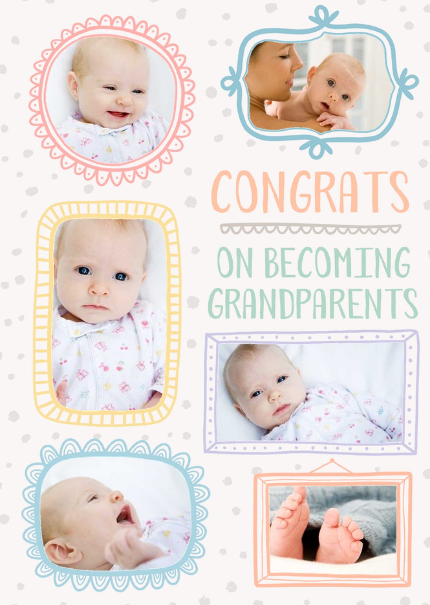 Moonpig Various Photo Frames On A White Speckly Background Grandparents Photo Upload New Baby Card