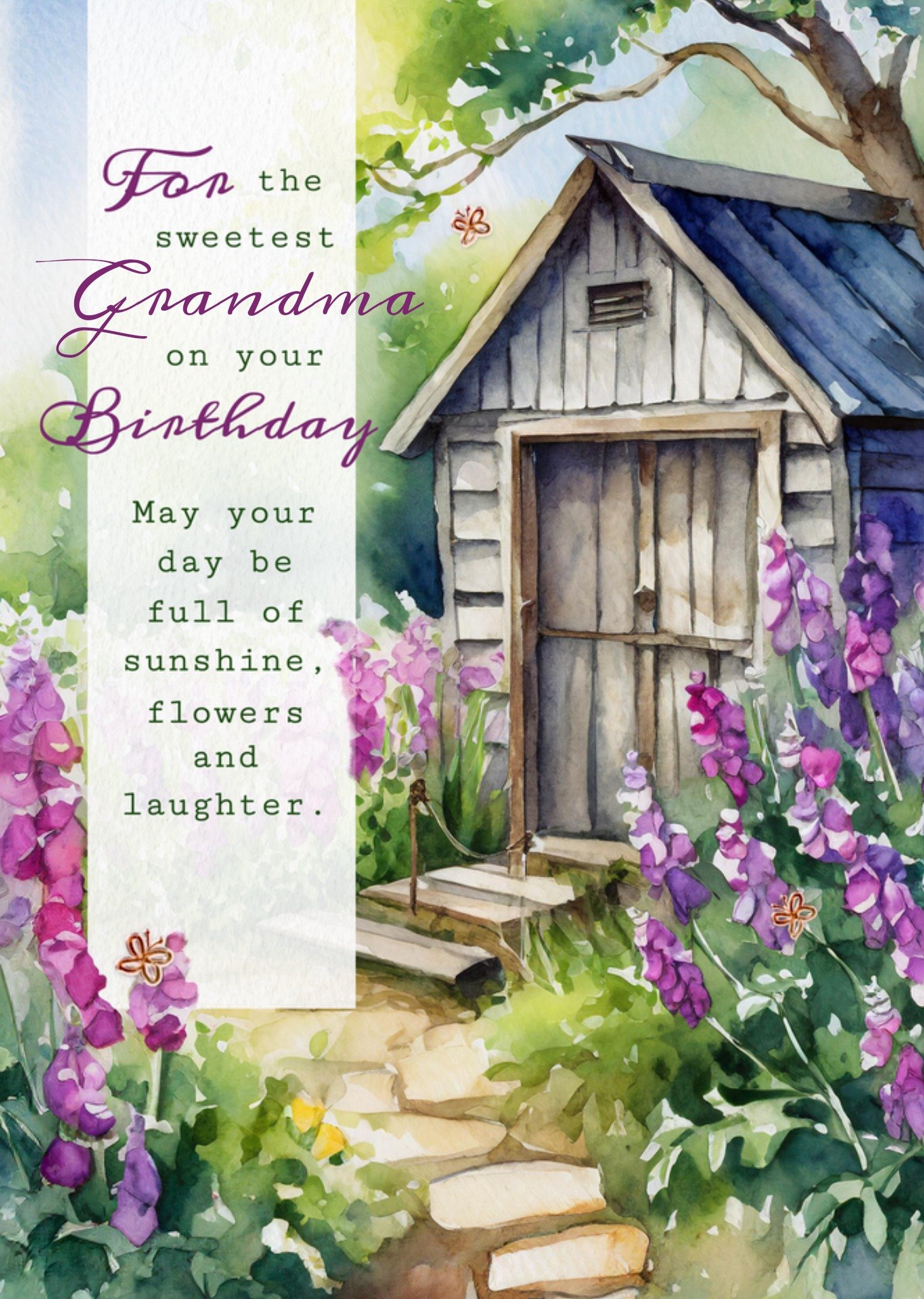 Moonpig Delicate For The Sweetest Grandma Watercolour Birthday Card
