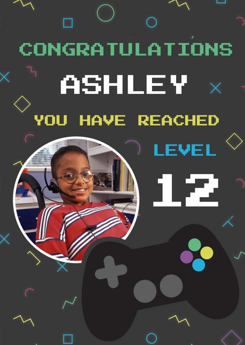 Boogie Bomb Gaming Controller Level 12 Photo Upload Birthday Card