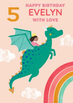 Cute illustrative Girl and Dragon Birthday Card