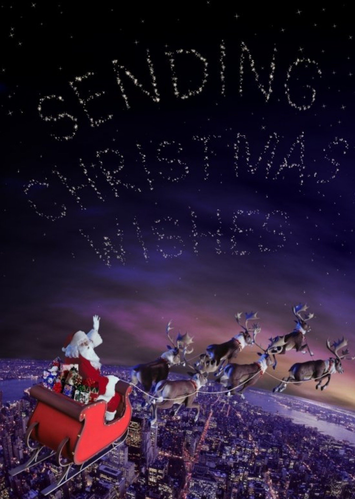 Moonpig Santa And His Sleigh Message In The Stars Personalised Merry Christmas Card, Large