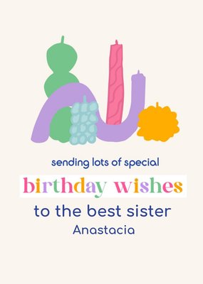 Bright Simple Illustrated Candles Birthday Wishes To The Best Sister Card