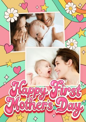 Retro 1970s Psychedelic Photo Upload First Mother's Day Card