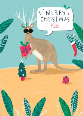 Illustrated Kangaroo Customisable Christmas Card