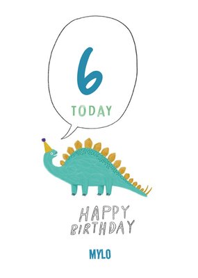 Illustration Of A Dinosaur Sixth Birthday Card