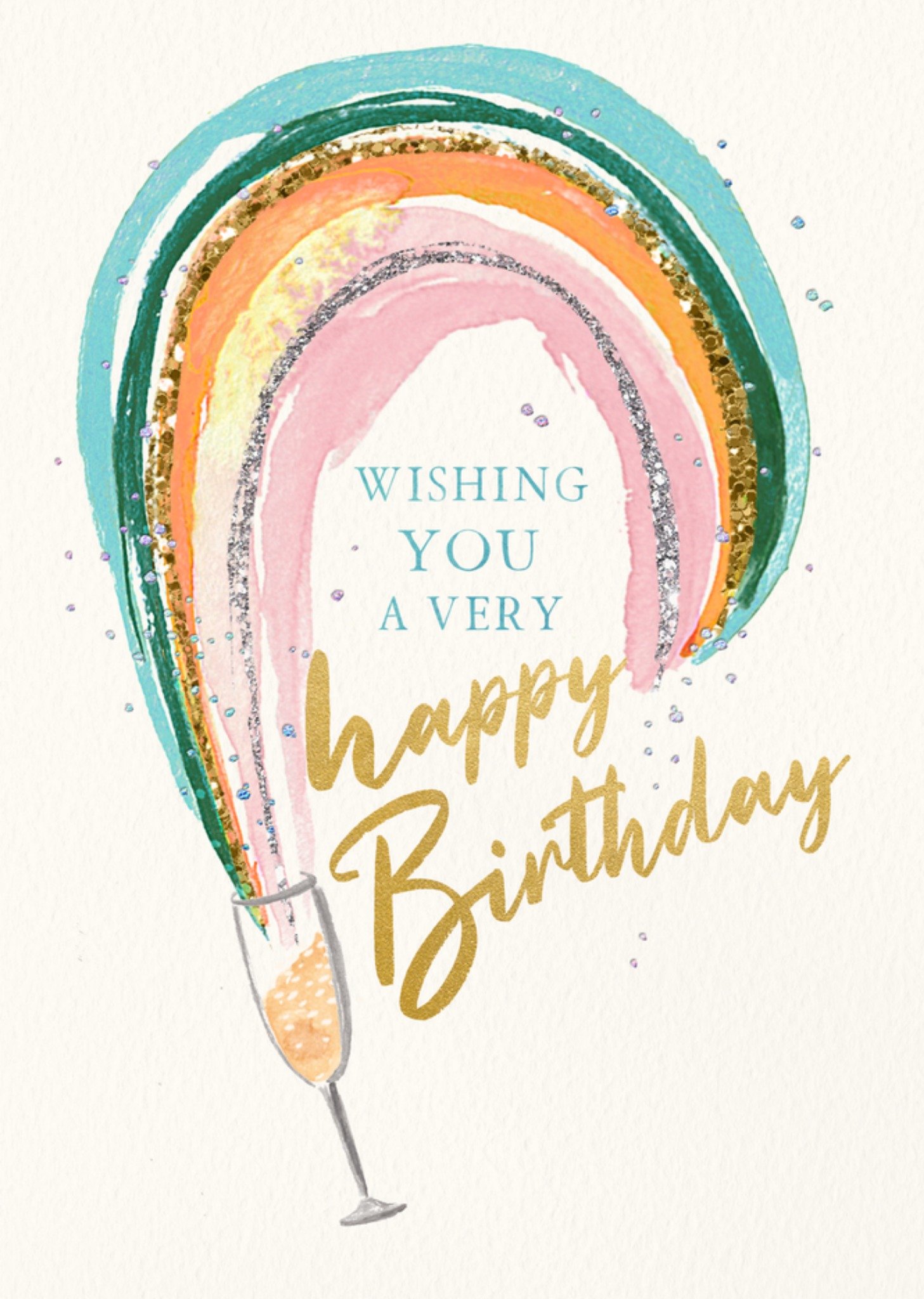Moonpig Champagne And Glitter Rainbow Illustrated Birthday Card