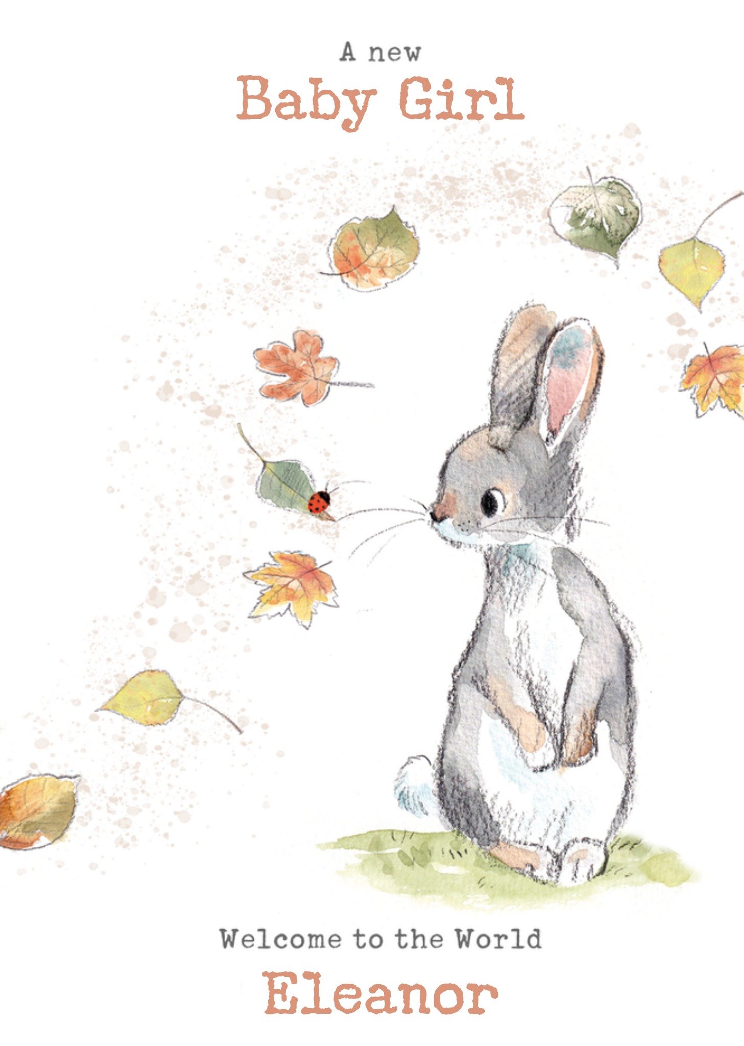 Moonpig Sweet Autumnal Rabbit And Ladybird Welcome To The World New Baby Card