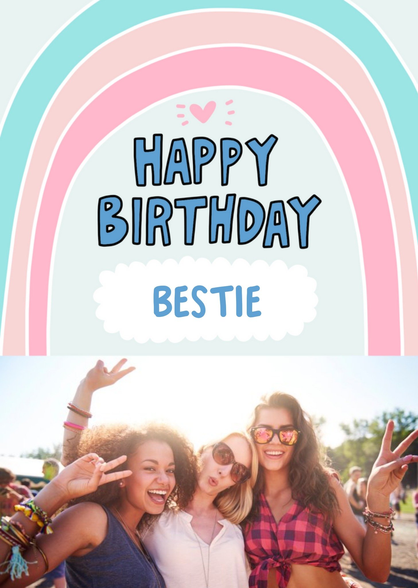 Moonpig Rainbow Illustration Around Text Bestie Birthday Photo Upload Card, Large
