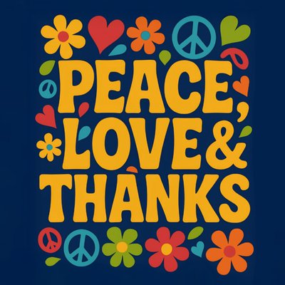 Retro Peace & Love Thanks Card