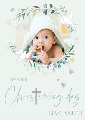 Christening Doves Photo Upload Card