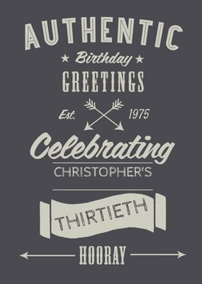 Authentic 30th Birthday Personalised Greetings Card