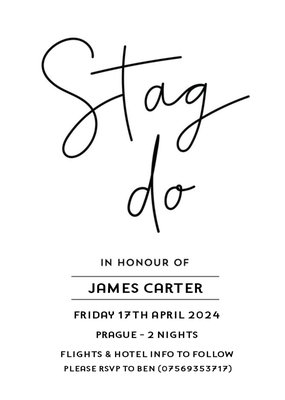 Typographic Wedding Stag Do Invitation Card