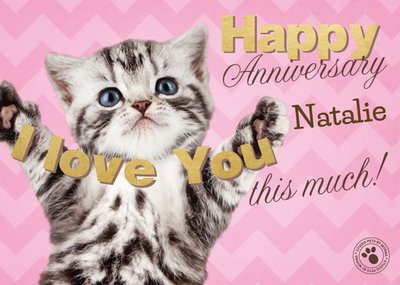 Kitty Loves You Personalised Happy Anniversary Card For Wife