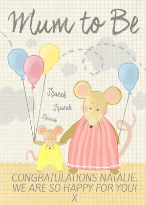 Squeak Squeak Mum And Baby Mouse Personalised Mum To Be Card