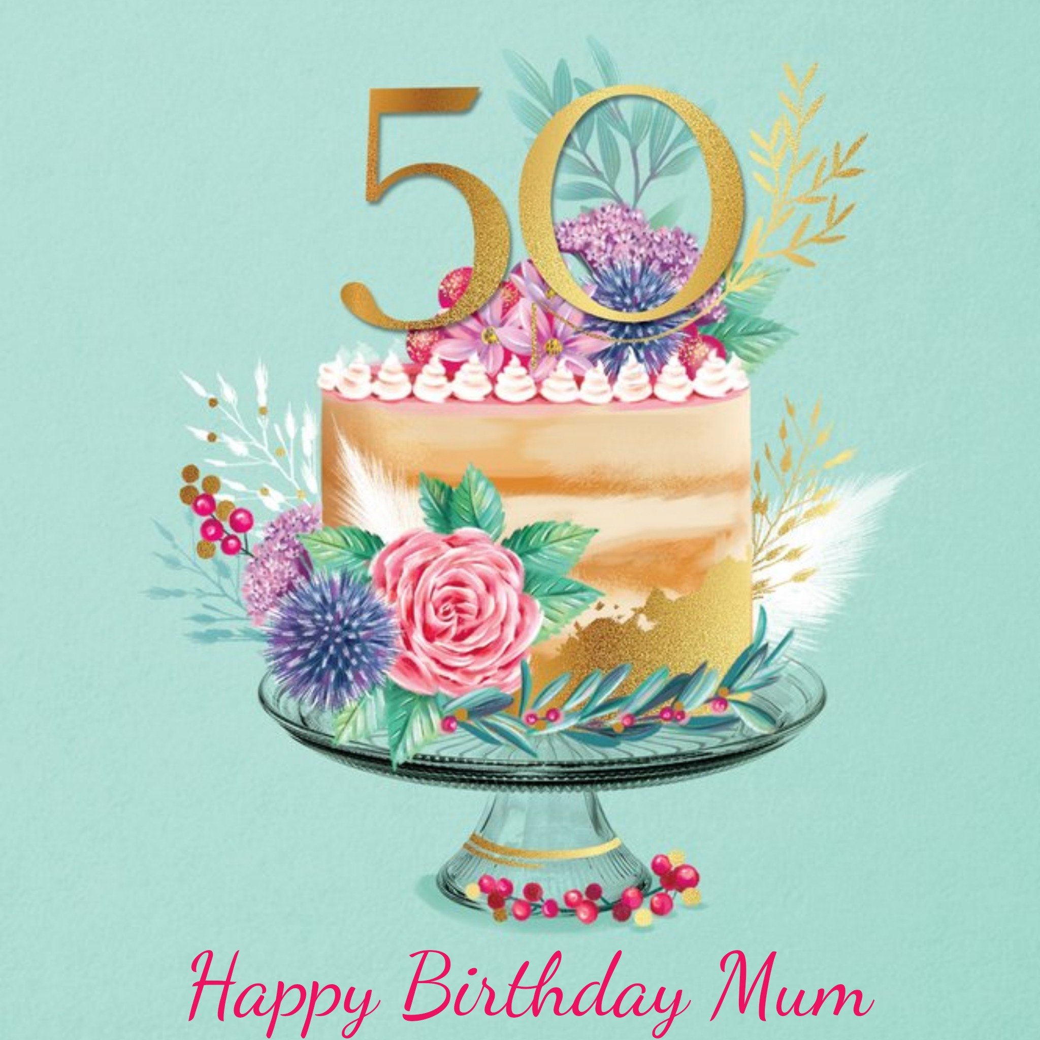Ling Design Illustrated Decorated Cake Mum 50th Birthday Card