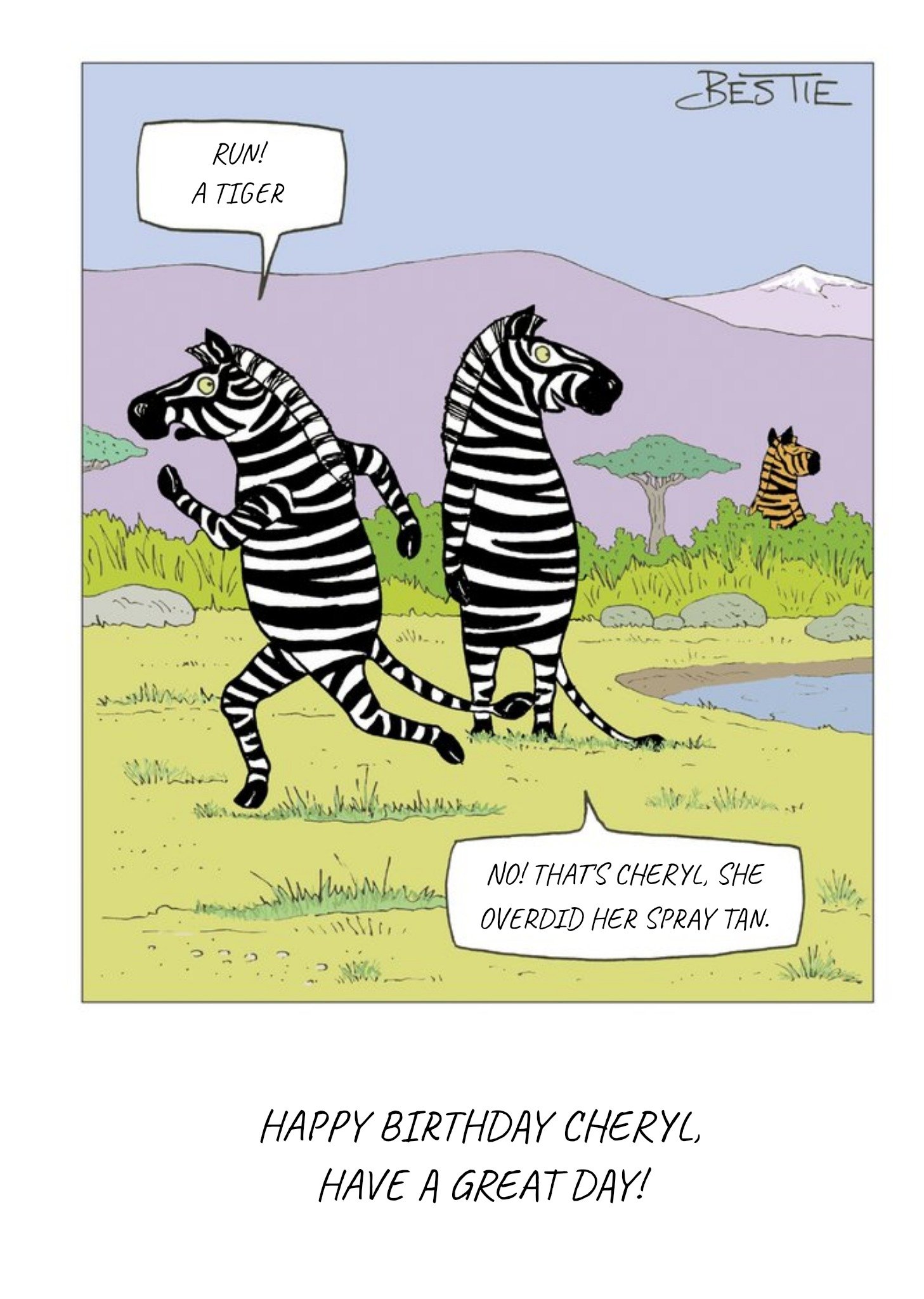 Moonpig Run, Its A Tiger Zebra Cartoon Card