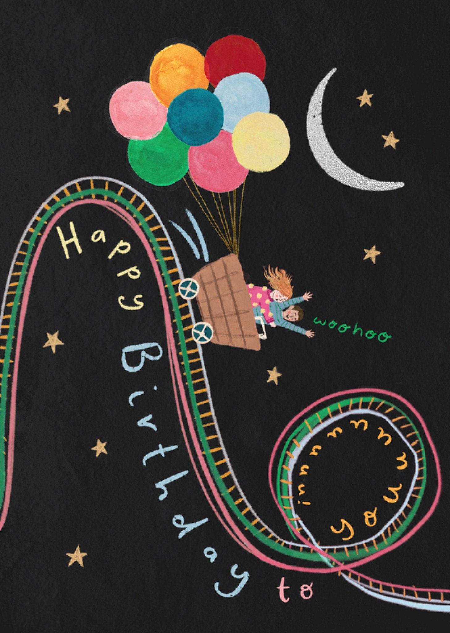 Moonpig Illustrated Roller Coaster Happy Birthday To Youuuuuuuu Card