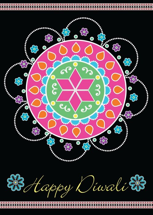 Black And Colourful Rangoli Pattern Personalised Happy Diwali Card