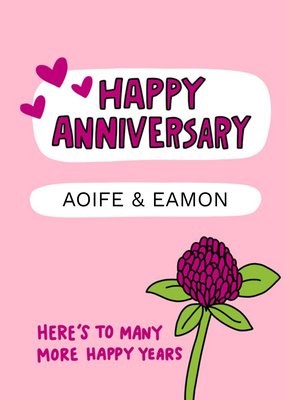 Illustration Of A Thistle On A Pink Background Happy Anniversary Card