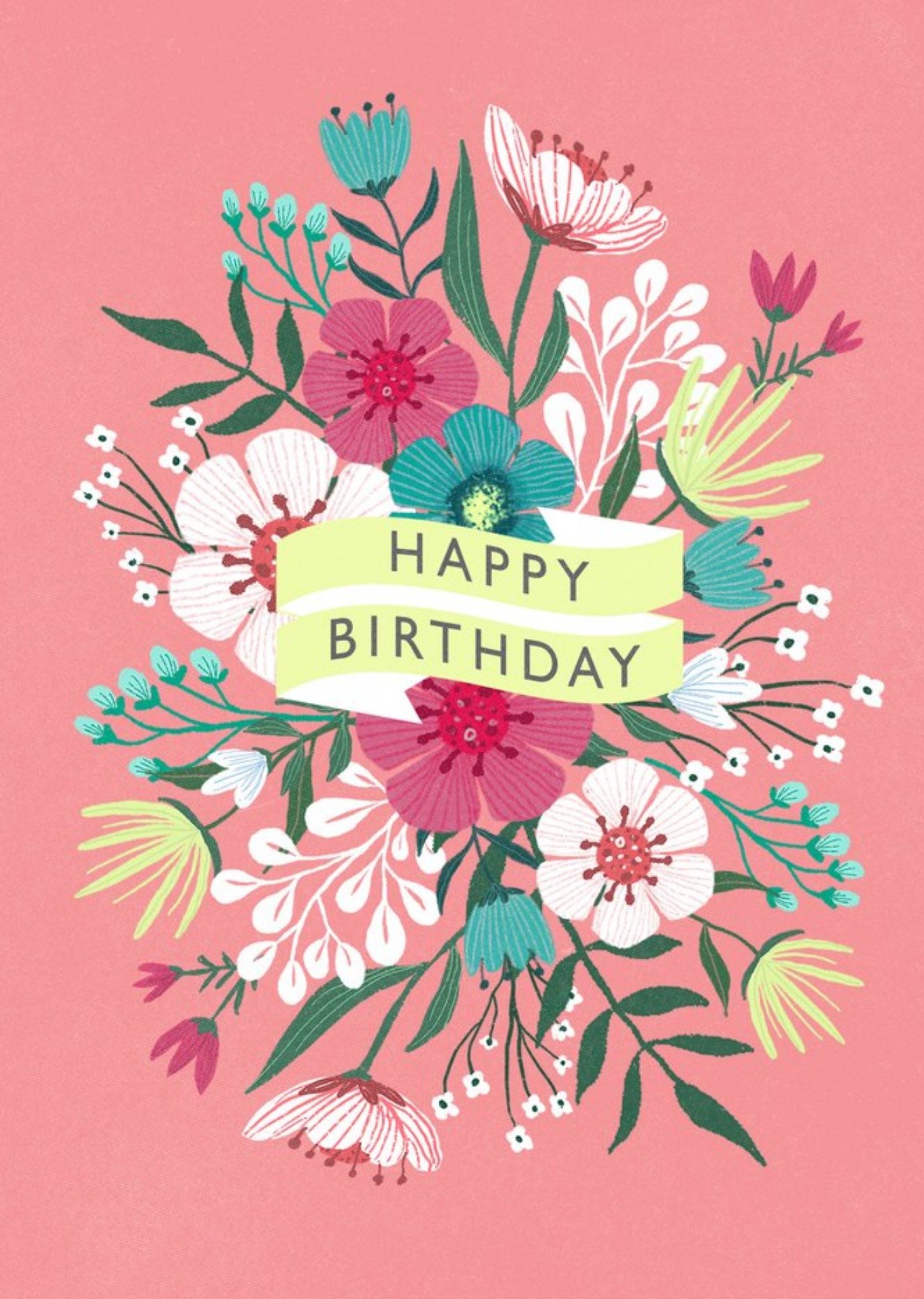 Moonpig Happy Birthday Banner Floral Pink Card