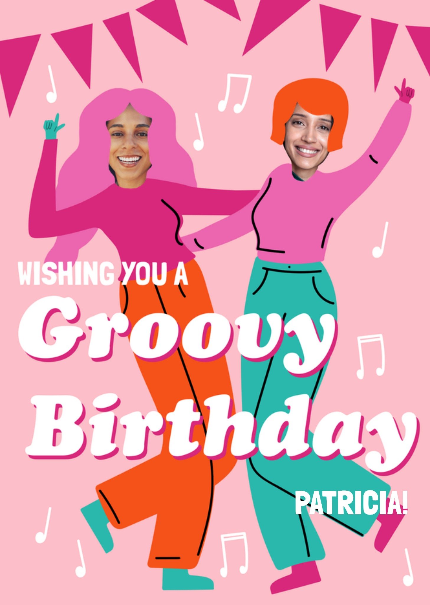 Moonpig Trading Faces Wishing You A Groovy Birthday Photo Upload Card, Large