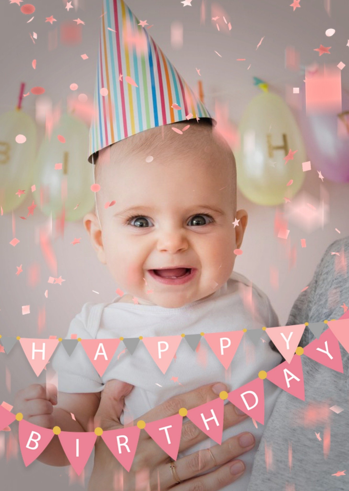 Moonpig Happy Birthday Pink Bunting And Confetti Photo Upload Card, Large
