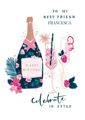 Hotchpotch Watercolour Illustrated Champagne Best Friend Birthday Card