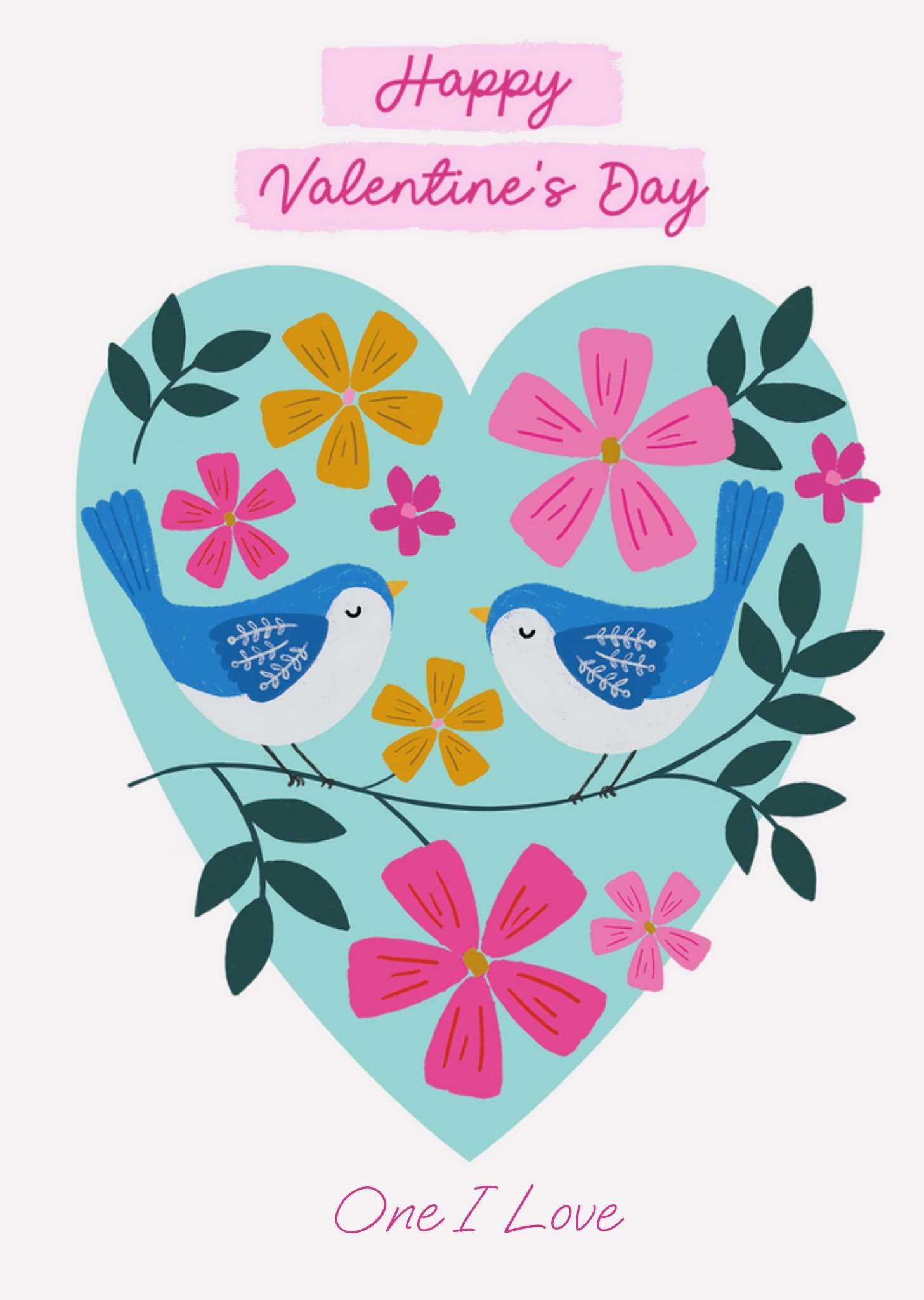 Moonpig Vibrant Sweet Illustrated Love Birds And Flowers Valentine's Day Card, Large