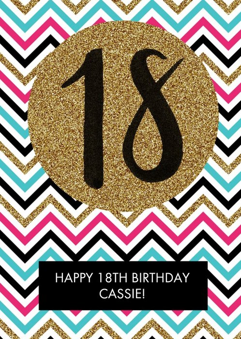 Multicoloured Zig Zag Personalised Happy 18th Birthday Card