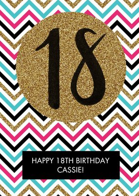 Multicoloured Zig Zag Personalised Happy 18th Birthday Card