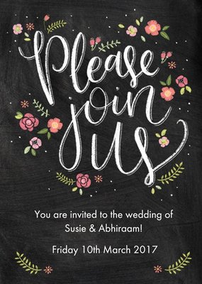 Chalkboard Style Please Join Us Personalised Wedding Invite Card