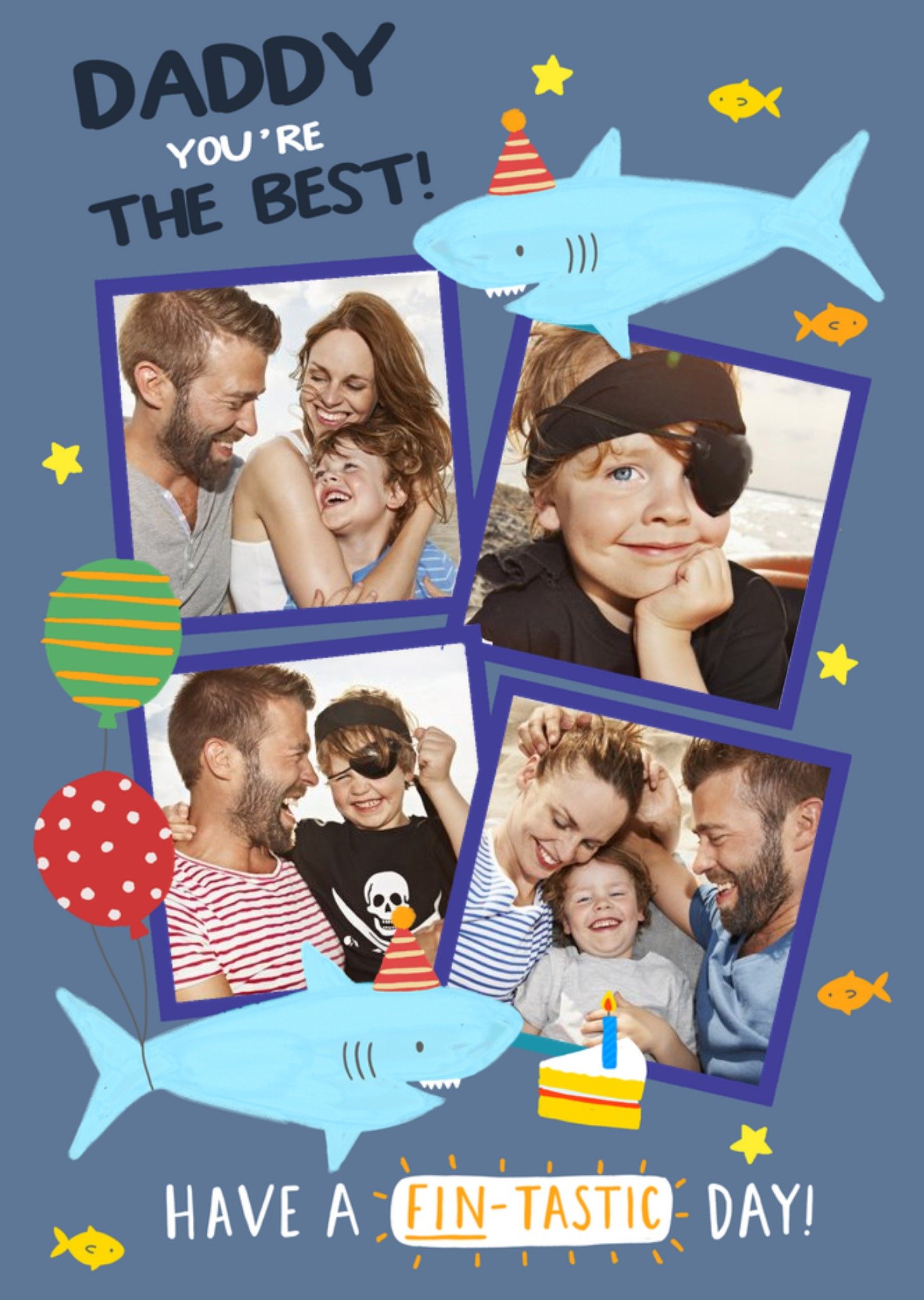 Moonpig Illustrated Shark Photo Upload Daddy Birthday Card