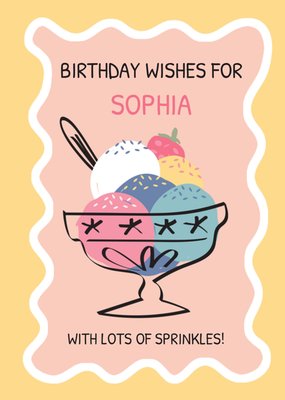 Ice Cream Sundae Summer Birthday Wishes With Sprinkles Card