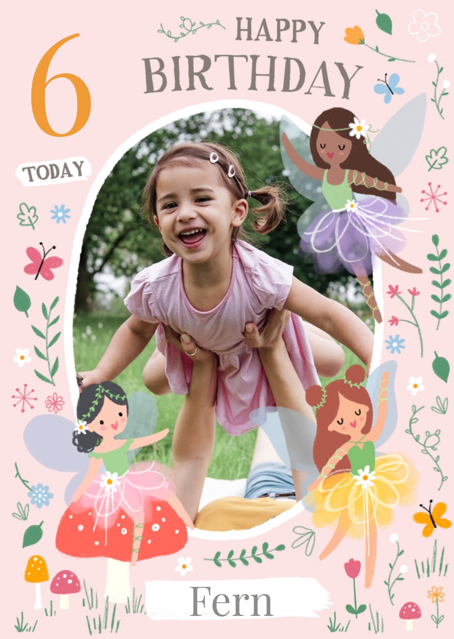 Moonpig Illustrated Fairies Photo Upload Birthday Card