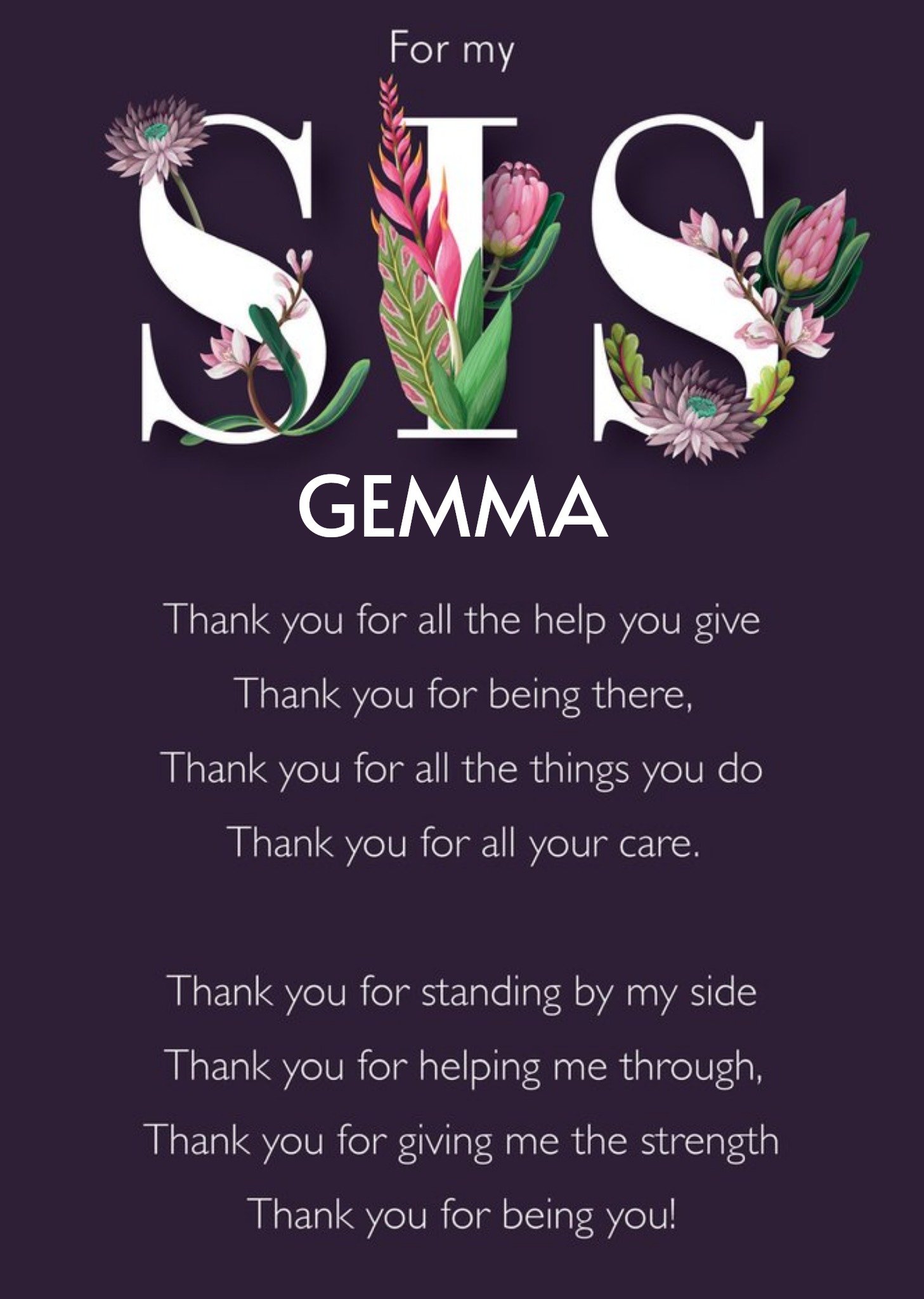 Moonpig Floral Verse Sister Thank You Card