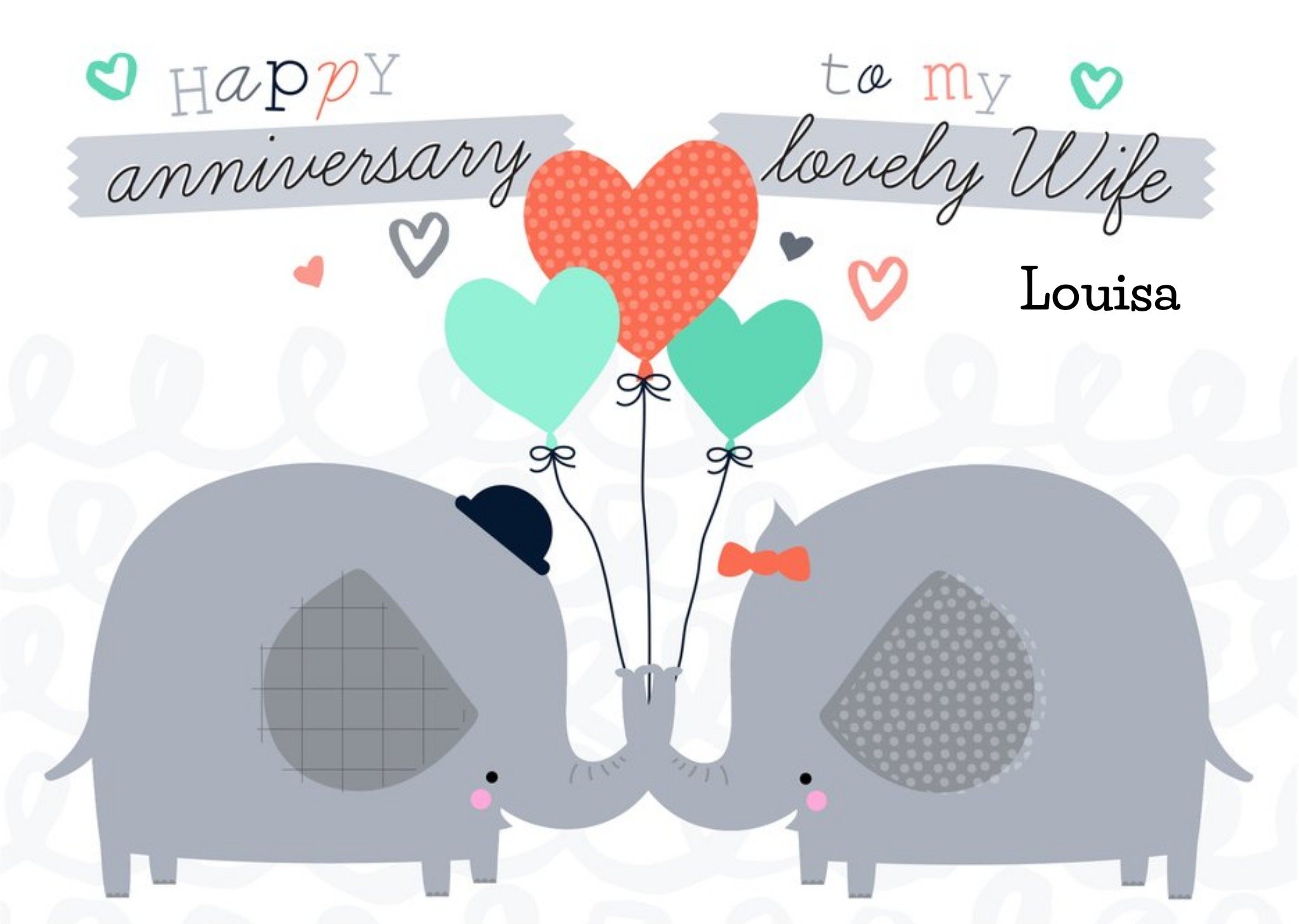 Moonpig Elephants With Balloons Personalised Happy Anniversary Card For Wife