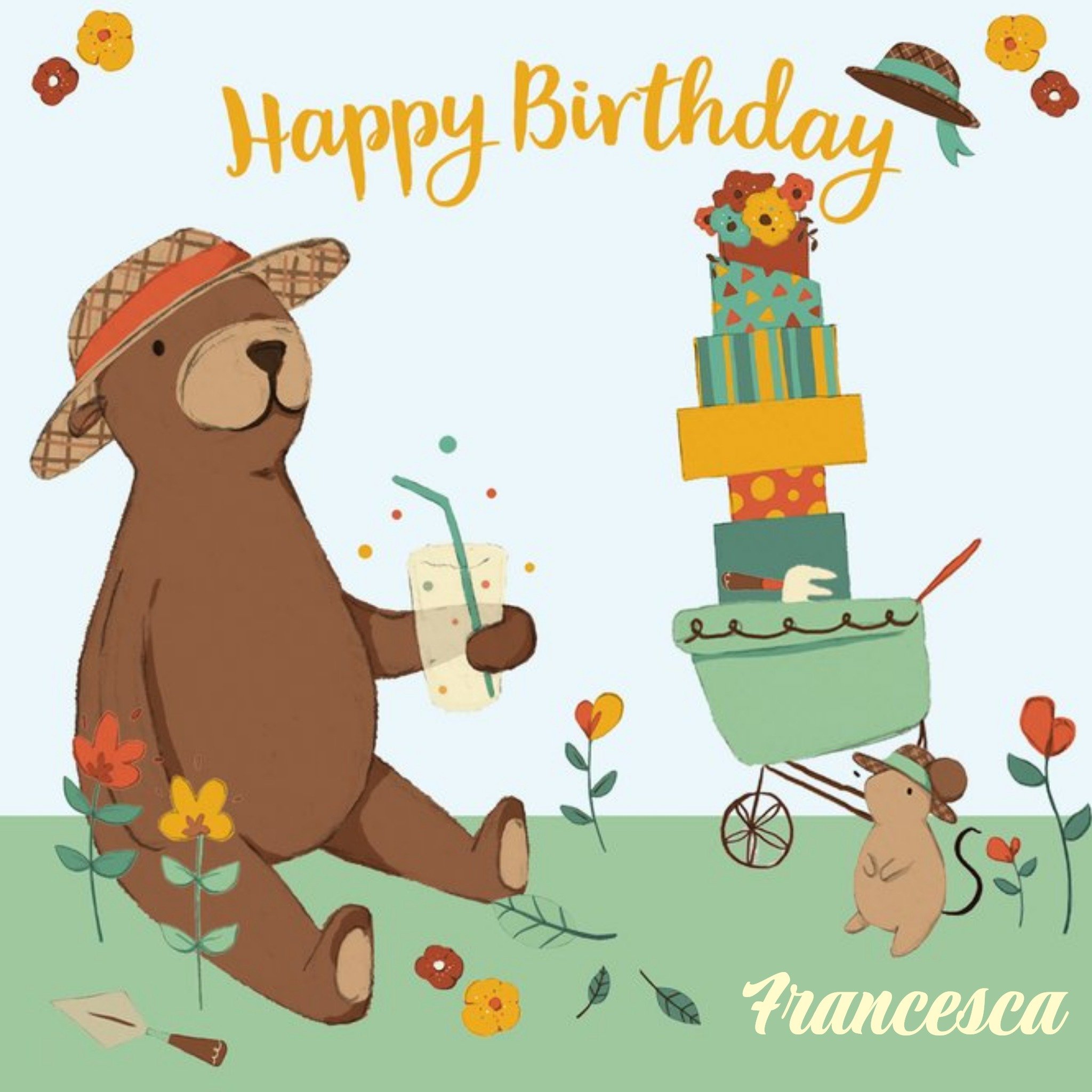 Moonpig Personalised Bear In The Garden Happy Birthday Card