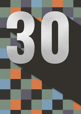 Multicoloured Chequerboard 30th Birthday Card