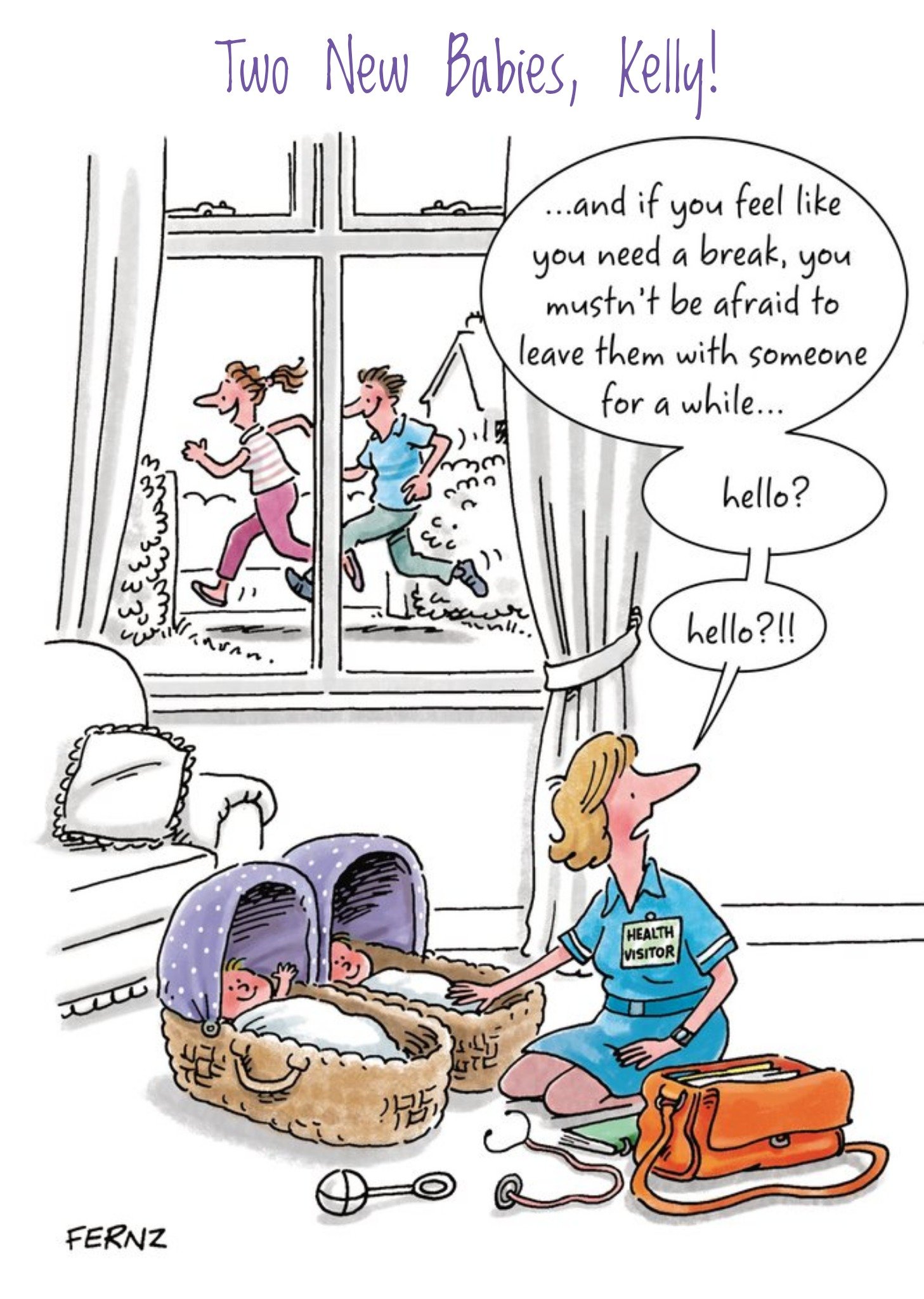Moonpig Two New Babies Funny Caption Personalised New Baby Card