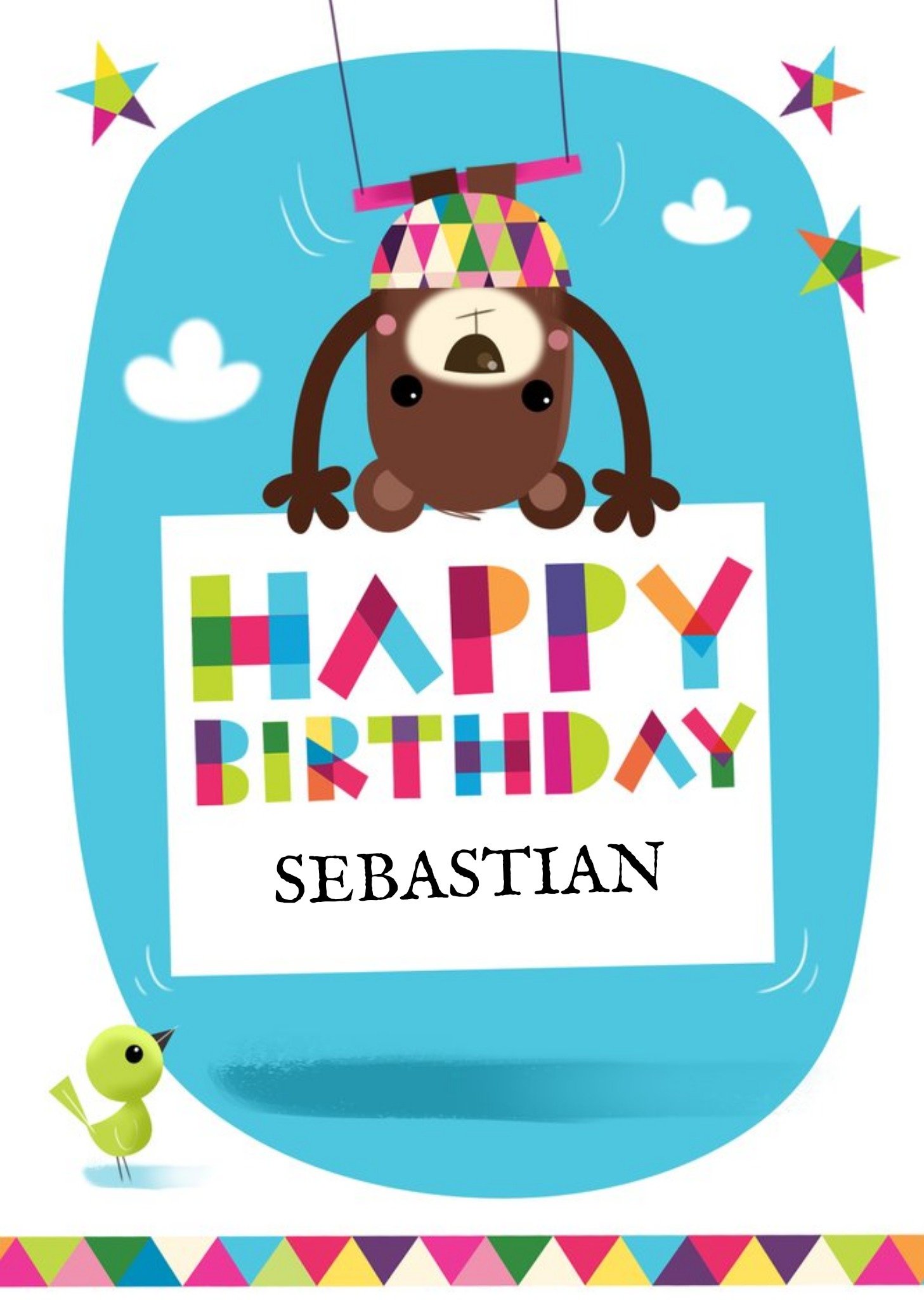 Moonpig Trapeze Bear Personalised Happy Birthday Card