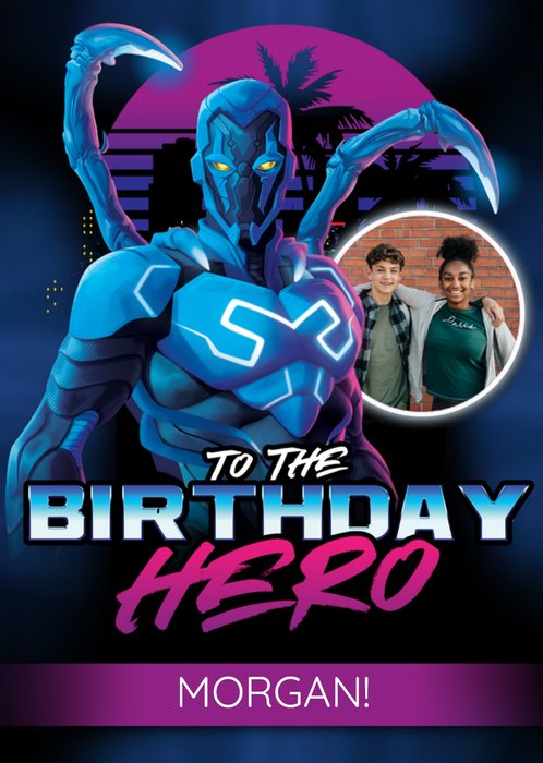 Blue Beetle Photo Upload Birthday Card