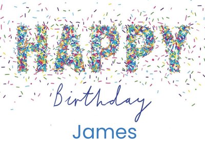 Colourful Confetti Typography On A White Background Birthday Card