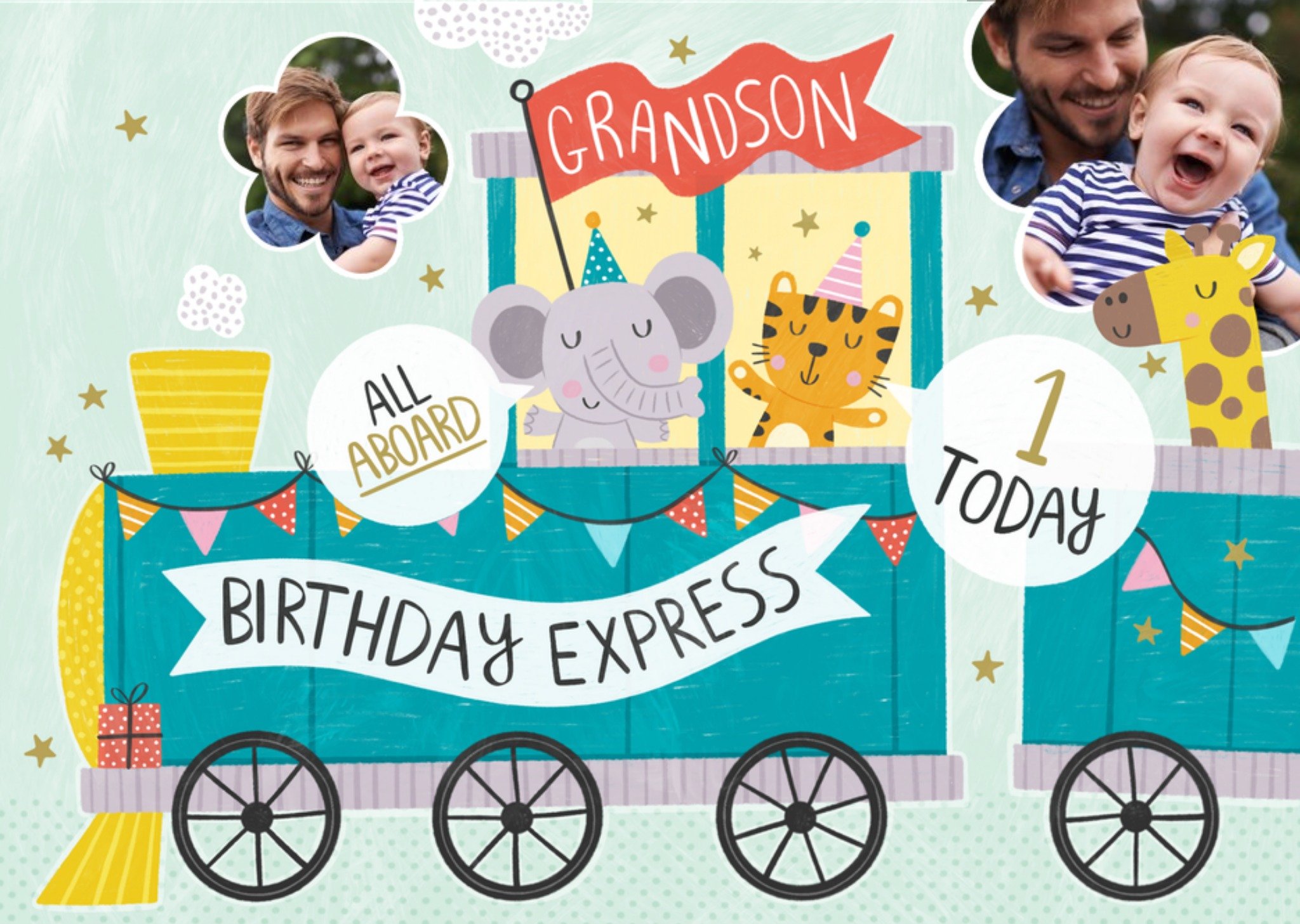 Moonpig Grandson All Aboard The Birthday Express 1 Today Photo Upload Card