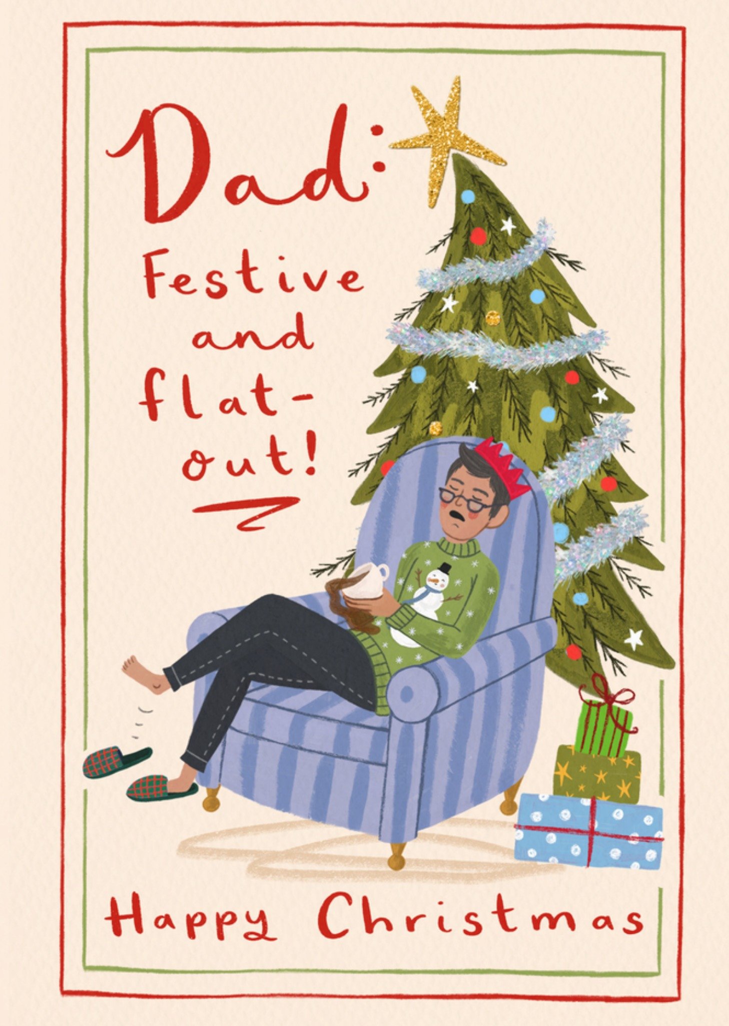 Moonpig Dad Festive And Flat-Out Illustrated Christmas Card