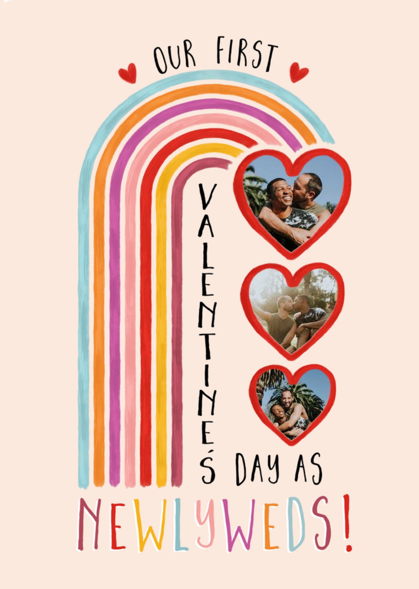 Moonpig A Colourful Rainbow With Three Heart Shaped Photo Frames Newlyweds Photo Upload Valentine's 