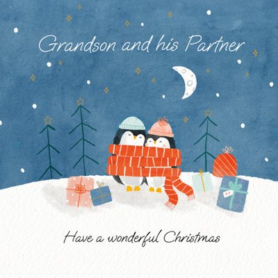 Grandson And His Partner Penguin Illustrated Christmas Card