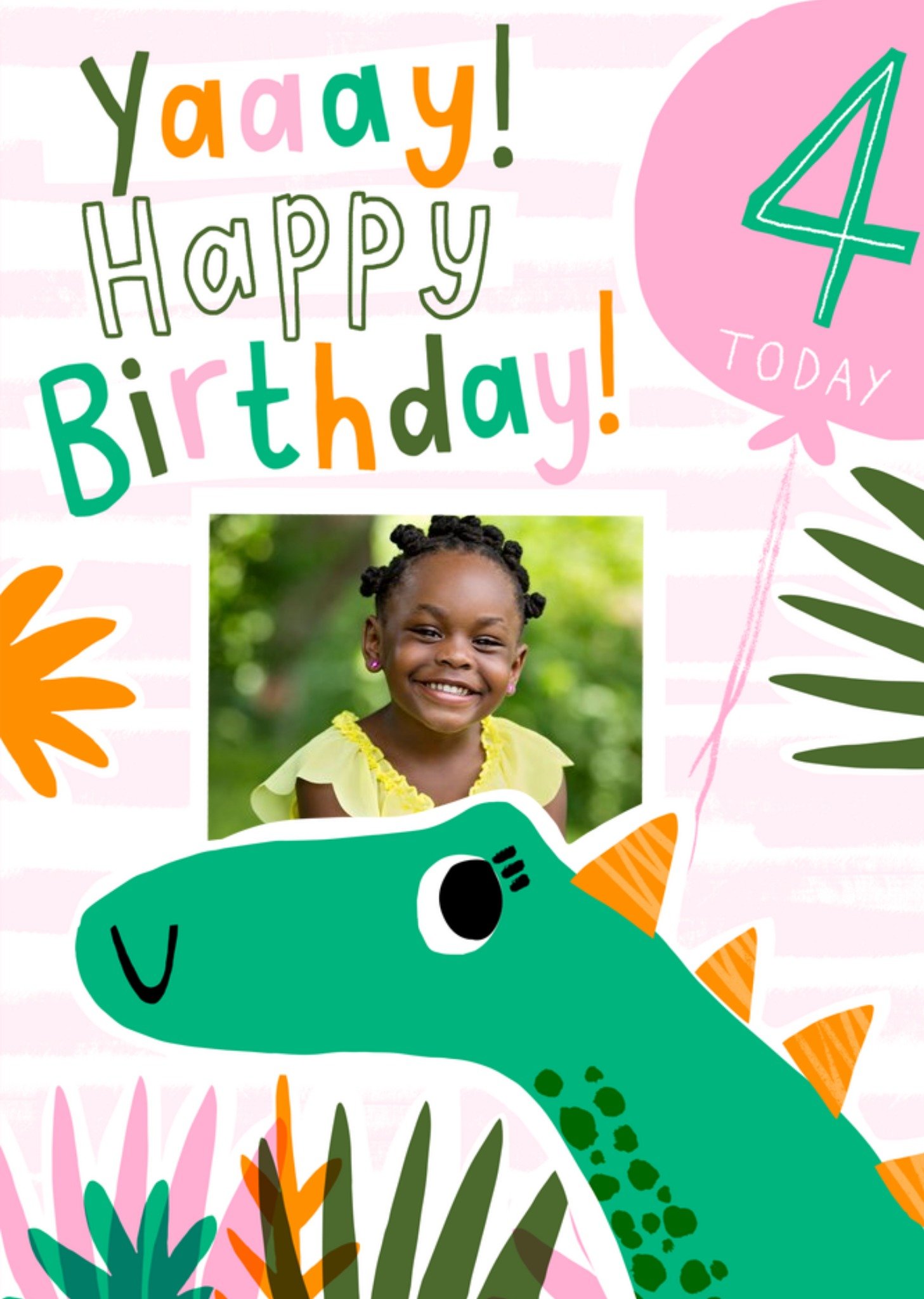 Moonpig Dinosaur 4th Birthday Photo Upload Card