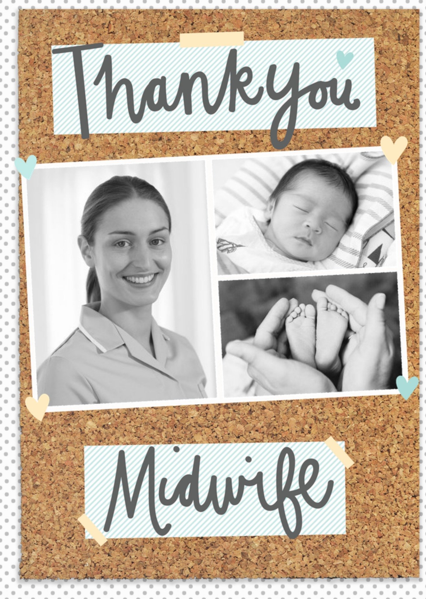 Moonpig Pinboard Thank You Midwife Photo Upload Card