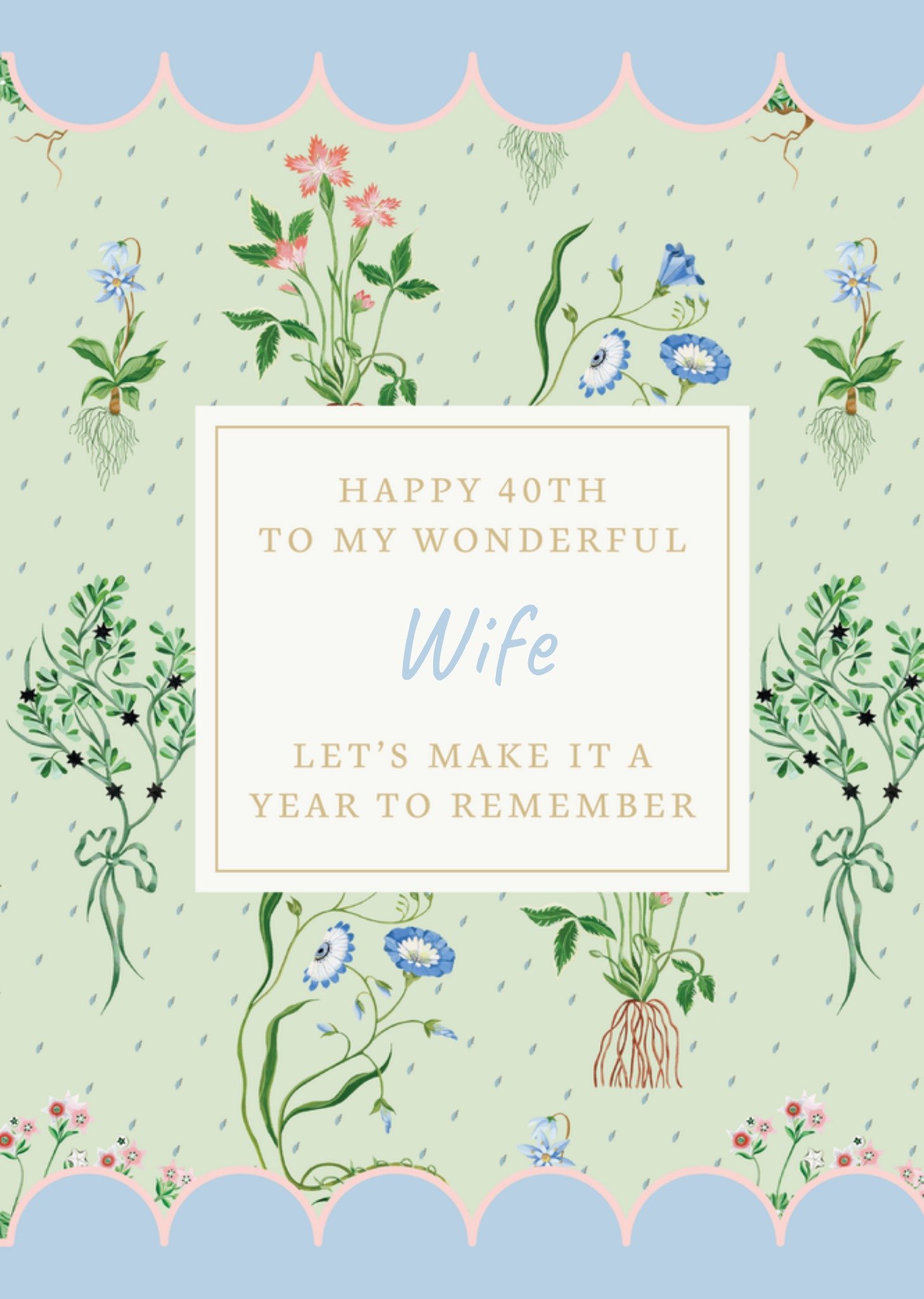 Cath Kidston Happy 40th To My Wonderful Wife Floral Birthday Card